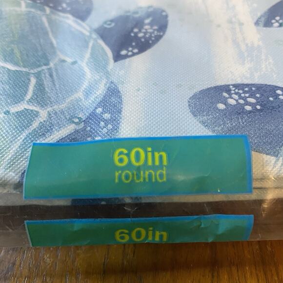 NEW Summer Fun Vinyl Blue Turtle Tablecloth Size 60” Round - Picture 3 of 4